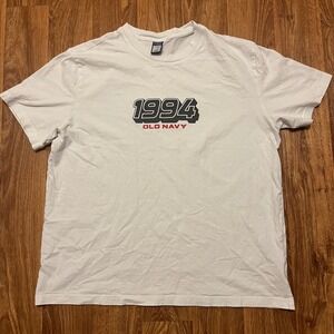 Vintage Old Navy Shirt Men Large White 1994 Reissue Graphic Short Sleeve Cotton